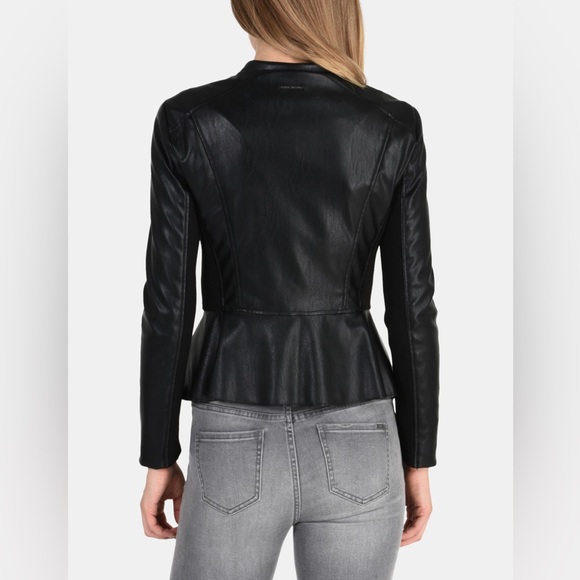 Armani Exchange Black Faux Leather Peplum Jacket Size XS - Picture 3 of 15